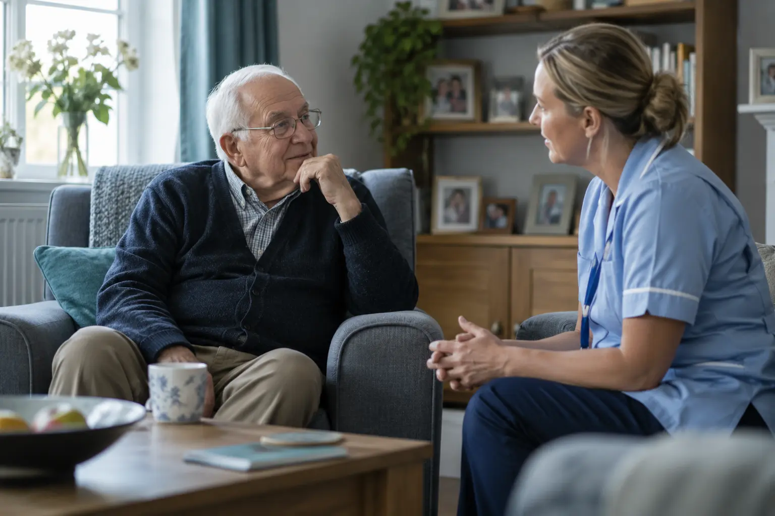 Rozhovor sestry so seniorom v domácom prostredí